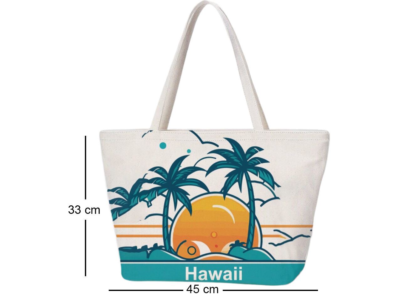 "Hawaii" Palm Tree Sunset Beach Tote Bag 45x33cm